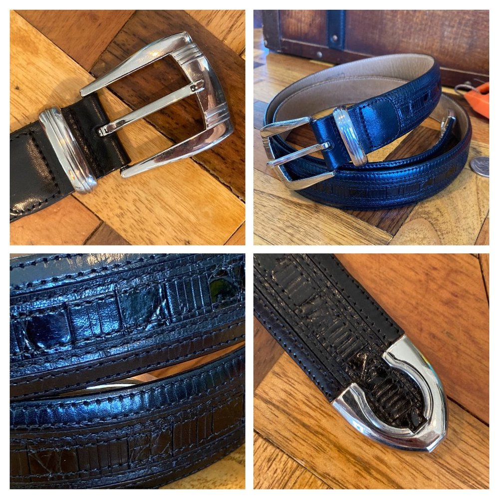 Mezlan Genuine Crocodile Black Crocodile Mens Belt Size US 36 Made in Spain